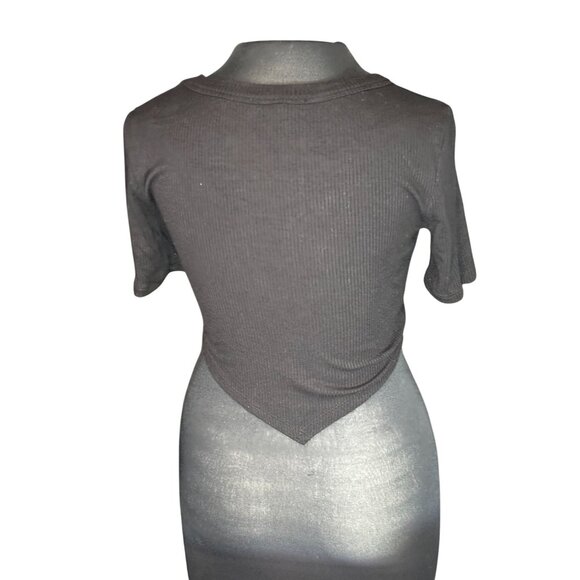 Womens Black Ribbed Crop Top With Asymmetric Hem By Hashtag Size M - Picture 5 of 6